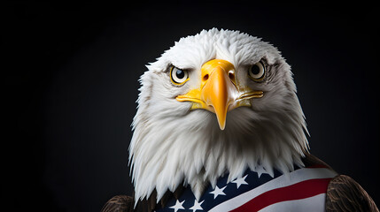 Obraz premium A vector of a patriotic eagle with the American flag draped across its wings. Patriotic eagle with flag.