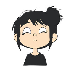 Obraz premium Cartoon Girl Looking Upward with Bun Hairstyle. Vector Image
