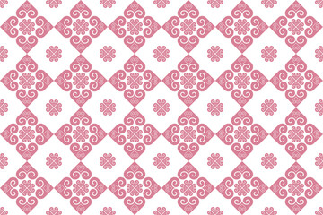 Ethnic fabric pattern, pink heart-shaped spiral lines, background for fabric pattern, postcard, paper