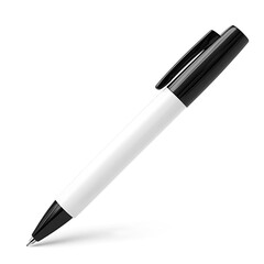 a white pen with black cap