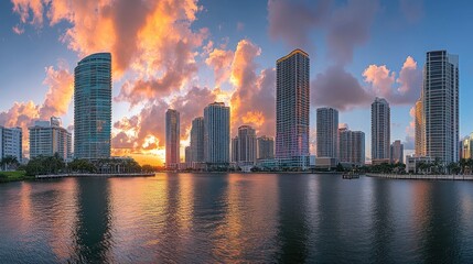 Fototapeta premium Miami Skyline Sunset over Waterway