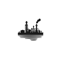 Obraz premium Industrial Complex Waterfront Silhouette. Vector Image