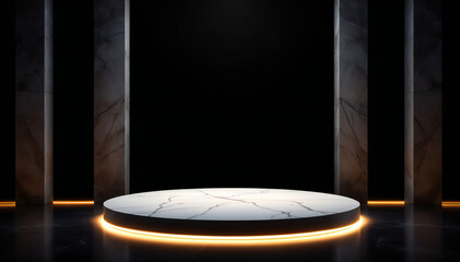 Obraz premium a modern and elegant podium, perfect for product presentations or displays, with a marble effect and an illuminated base