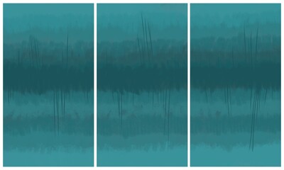 Modern interior triptych. The picture is painted by hand on a tablet.