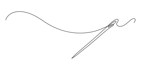 Needle and thread. Continuous line drawing.
