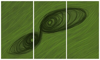 Modern interior triptych. The picture is painted by hand on a tablet.