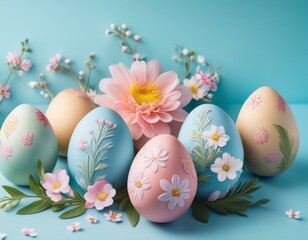 Pastellfarbene Ostereier mit Blumenmustern &ndash; Elegantes Motiv f&uuml;r Ostern