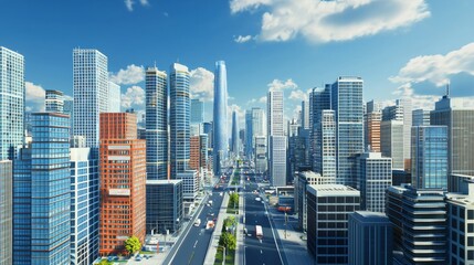 Obraz premium a hyper realistic photo of business sector of a city with corporate skyscrapers, financial, business 