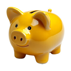 A yellow baby piggy bank isolated on transparent background
