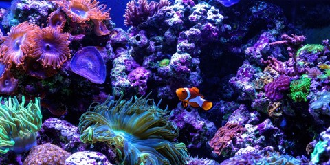 Fototapeta premium Vibrant Underwater Scene with Colorful Coral and Tropical Fish
