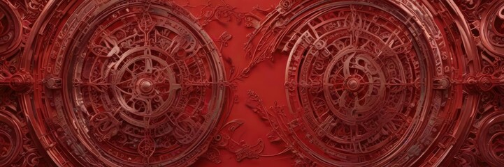 Fototapeta premium Abstract red background with intricate, stylized designs and metallic accents, artistic arrangements, stylized designs