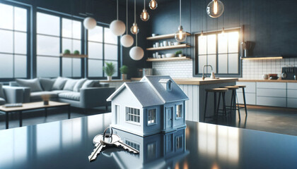 Modern Kitchen with House Model and Keys