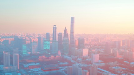 Fototapeta premium Futurism, city, The architectural style is a combination of Chinese architecture and skyscrapers, There is the Forbidden City 