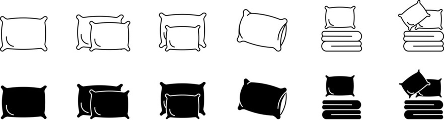 Pillow and Bed Sheet Icon Set. Nap Time Symbols in Outline and Filled Design. Vector Illustration
