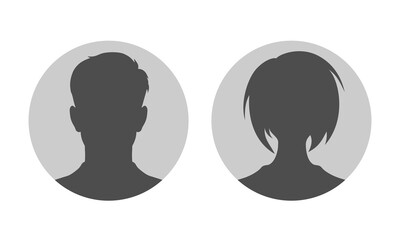 Vector illustration of male and female silhouettes in circular frames. Suitable for avatars, profiles, icons or UI elements.