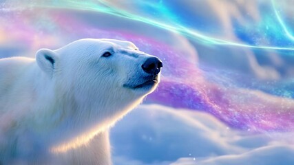 Polar Bear and Aurora Borealis: A Majestic Arctic Wildlife Encounter in a Winter Wonderland - Powered by Adobe