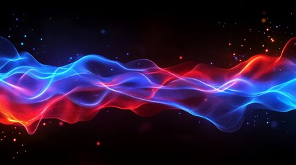 Fototapeta premium Fiery red and blue abstract light trails, dynamic and energetic, futuristic technology, glowing digital waves, intense and bold design