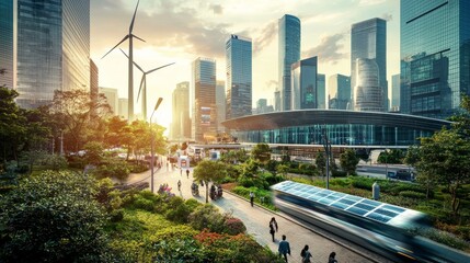 Create a vivid, realistic near future photography that embodies the message of innovation driving the future of energy