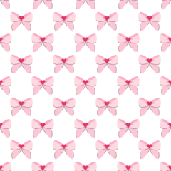 Seamles pattern pink bows with heart. Hand drawn cute bow. Coquette pattern on a white background