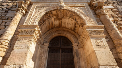 Ancient Stone Archway Entrance with Ornate Carvings and Historic Architecture : Generative AI