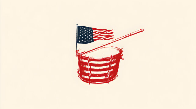A clean illustration of a drum and fife, representing the tradition of American patriotism. Drum and fife minimalist.


