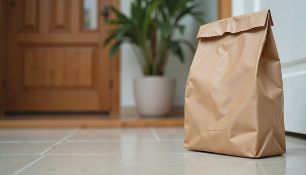 Contactless food delivery setup at front door, hygiene and safety, Food Delivery