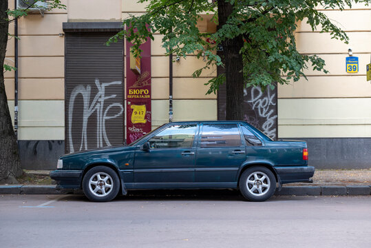 Ivano-Frankivsk, Ukraine - 24 June 2024: Volvo 850 compact executive car that was produced by the Swedish manufacturer, sedane car side view.