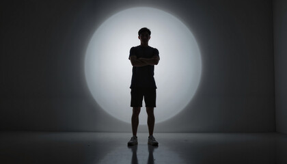 Fototapeta premium Human silhouette standing confidently against a minimalist backdrop, self-awareness