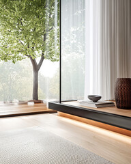 Fototapeta premium Beautiful interior design showcasing a modern living space with natural light and greenery