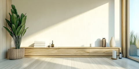 Modern interior design with natural light and minimalist decor in a serene setting