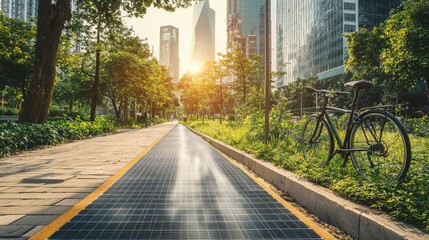Fototapeta premium visuals of eco-friendly buildings, bike lanes, and solar panels 