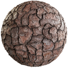 Detailed close-up of a spherical arrangement of textured tree bark pieces, showing natural variations in color and pattern