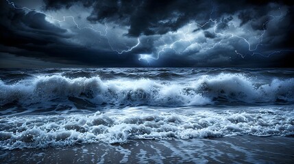 Fototapeta premium A Nighttime Sea Storm
