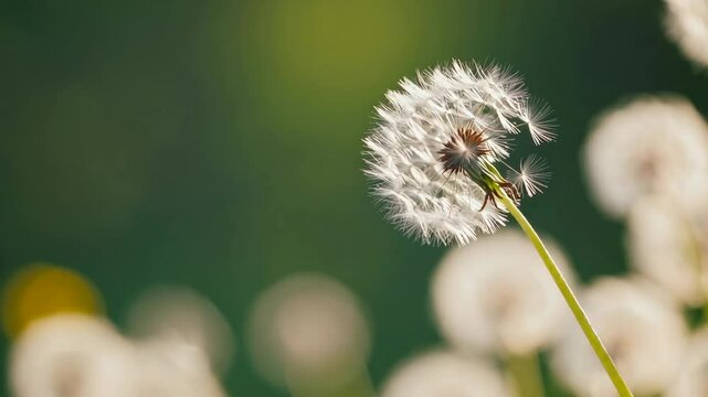 Abstract blurred nature background dandelion seeds parachute. Abstract nature bokeh pattern