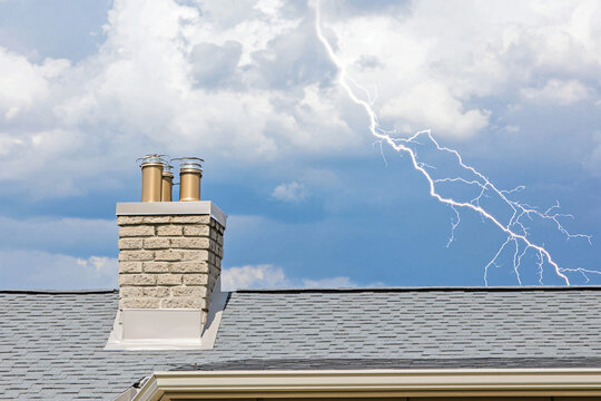 lightning rod installation, suburban rooftop