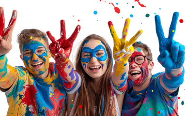 Group of Friends Recreating Their Favorite Comic Scene Together Isolated on Transparent background PNG