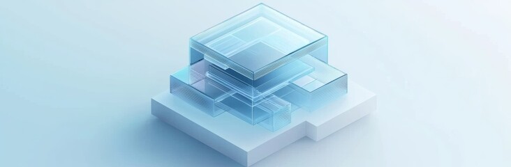 Obraz premium 3D isometric icon, blue-white gradient digital building