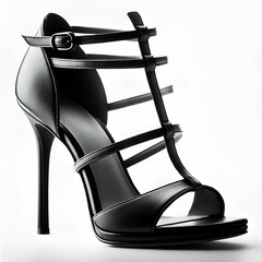 stylish black heels on white background, ladies black high heels, generative Ai