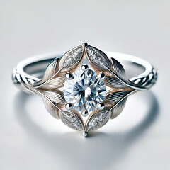 Engagement diamond ring , beautiful diamond ring on white background, generative Ai