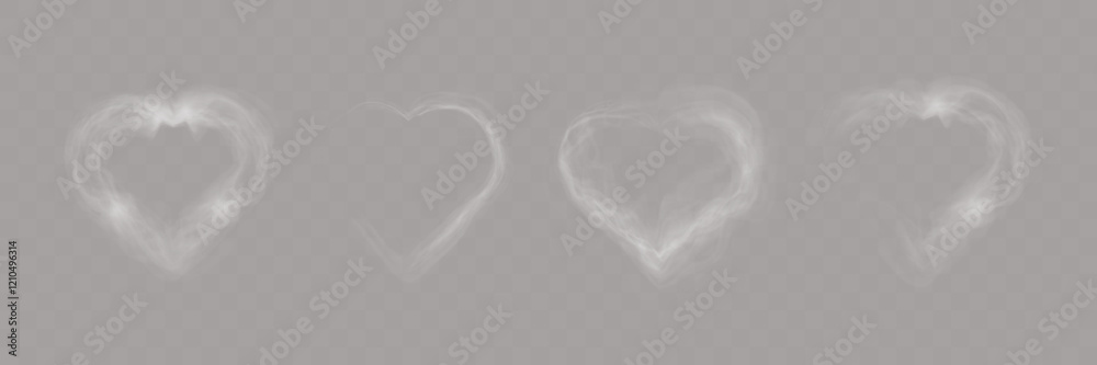 Poster transparent smoke hearts on dark background, ethereal design with soft flowing shapes, perfect for r