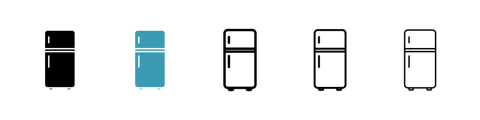 Fridge icons set in black filled and stroke line style