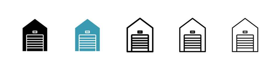 Garage icons in black and blue set