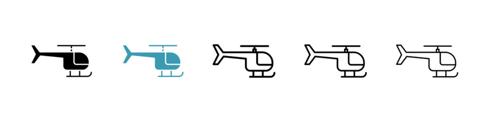 Helicopter icons in black and blue set