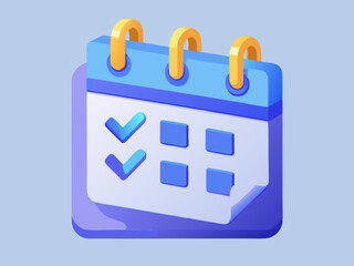 3d Calendar with checkmark or checklist icon. Minimal cartoon blue calendar with tick mark icon creative design icon. time management, appointment, reminder, schedule time concept. 3d rendering.