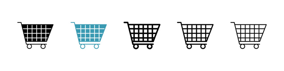 shopping cart icons in black and blue set