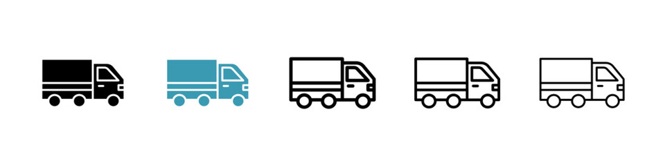 Truck icons in black and blue set