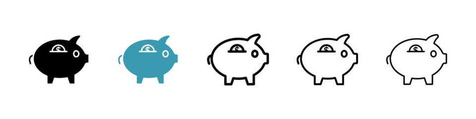 Piggy bank icons in black and blue set