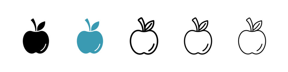 Apple icons set in black filled and stroke line style
