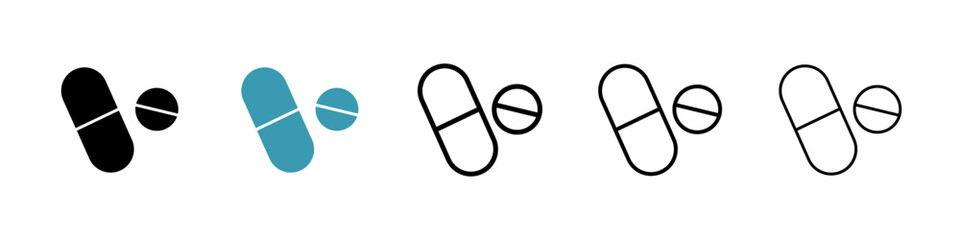 Pills icons in black and blue set