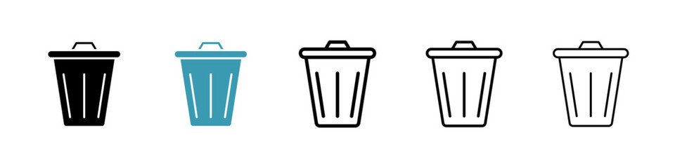 Trash icons in black and blue set